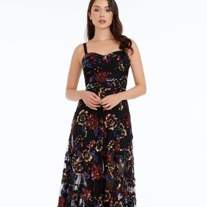 Floral Black Evening Dress